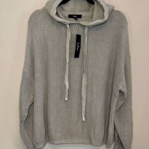 Lulus Ribbed Knit Hoodie Sweater – Light Gray, Small– NWT